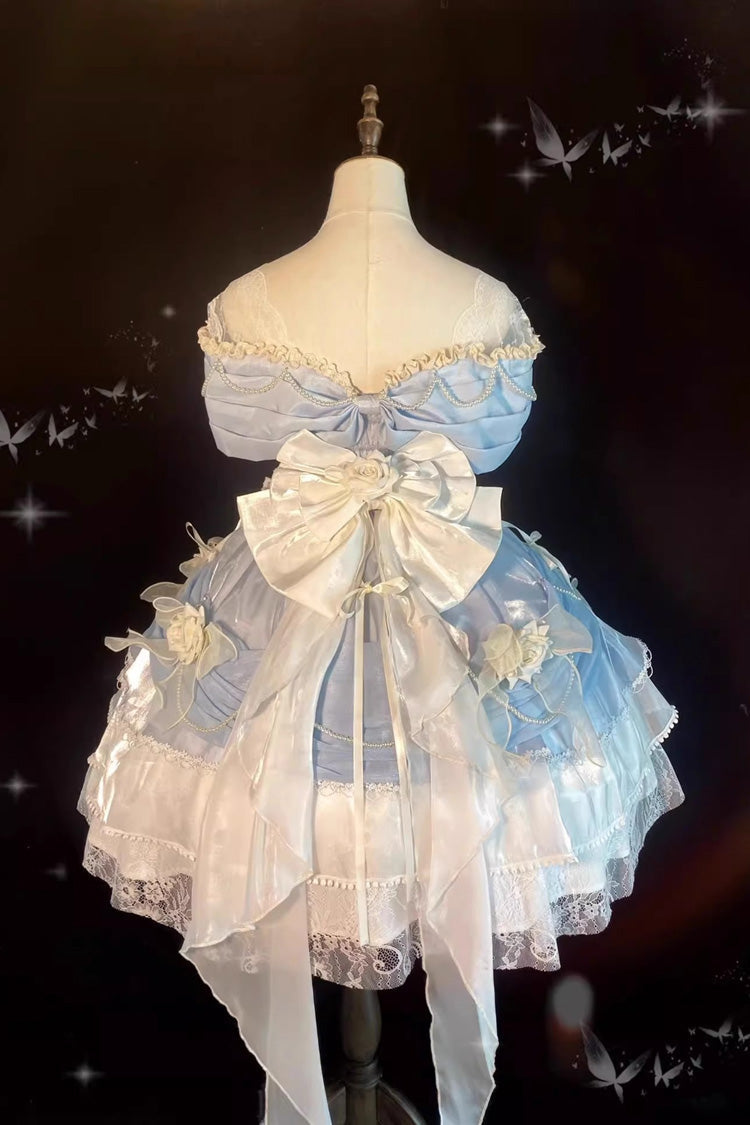 Cerulean Off-Shoulder Sweet Lolita Cardigan Dress with Bow Accents