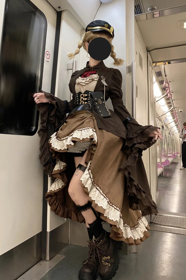 Cocoa Irregular Ruffle Punk Lolita Dress Ensemble