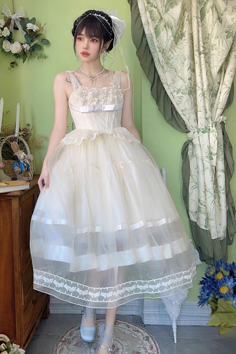 Sweet Lace JSK Long Dress with Bowknot in Ivory