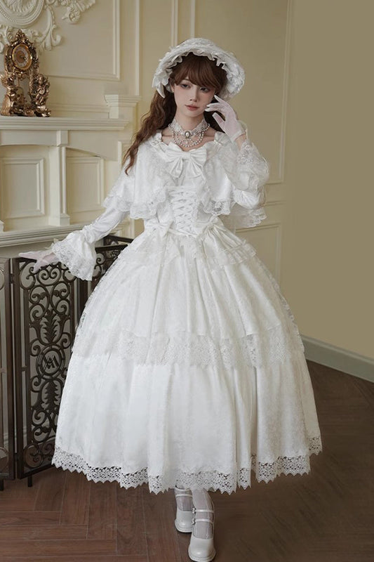 Ivory Sweet Dress with Trumpet Sleeves and Lace-Up Front - Cherish