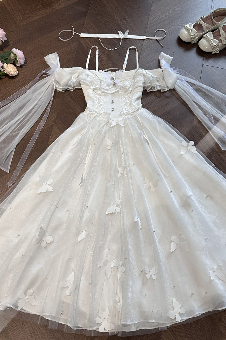 Ivory Butterfly Decorated JSK Dress with Bowknot - Summer Wind Chimes