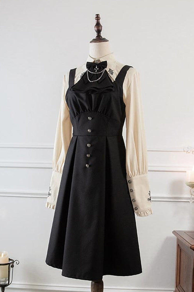 Gothic Lolita Dress with Metal Buttons and Raven Magic Theme