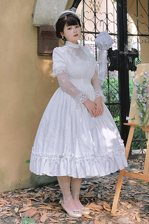 Plus Size Sweet Lolita OP Dress - Lace Long Sleeve