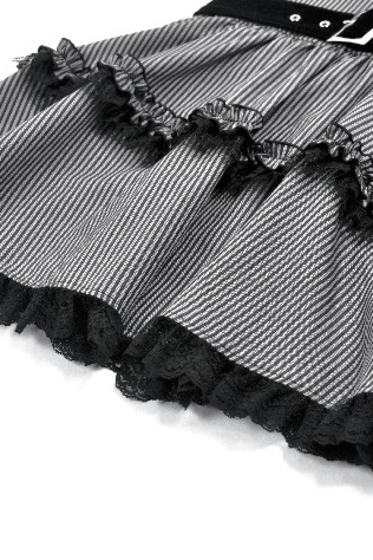 Ruffled Pinstripe Sleeveless Mini Slip Dress - Gothic