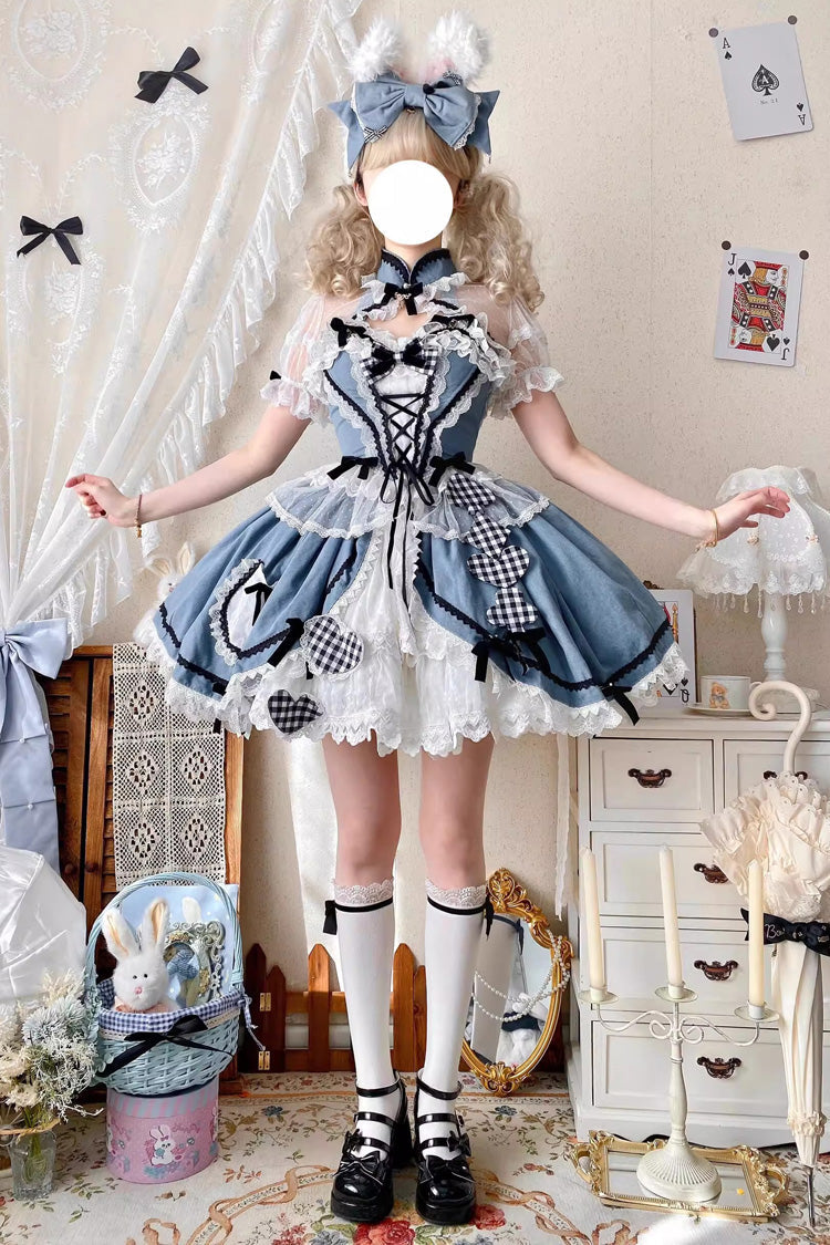 Cobalt Chinese-Style Elegant Princess Lolita Skirt with Bow and Lace