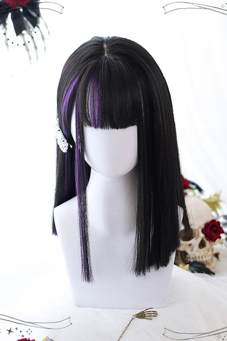 Lilac Highlighted Air-Bang Medium-Length Gothic Wig