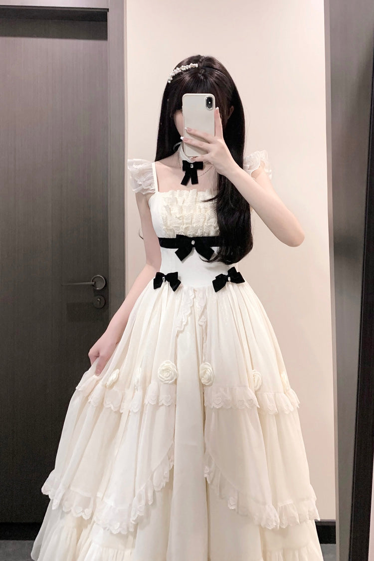 Ivory Poetry Ruffled Elegant Princess Lolita Tiered Dress - Sweet Bowknot
