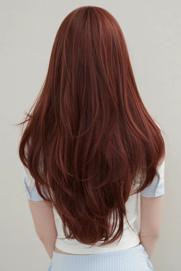 Smoky Reddish Brown Full Air Bangs Butterfly Cut Sweet Lolita Wig