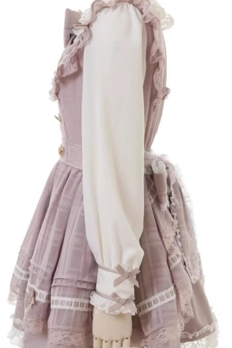 Bowknot Lace-Up Ruffle Print Long Sleeve Jirai Dress in Three Colors
