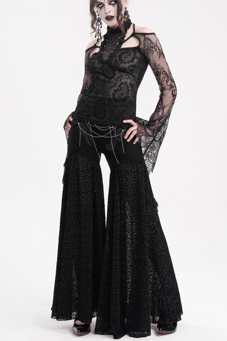 Gothic Pants with Jacquard Floral Chain and Hollow Lace