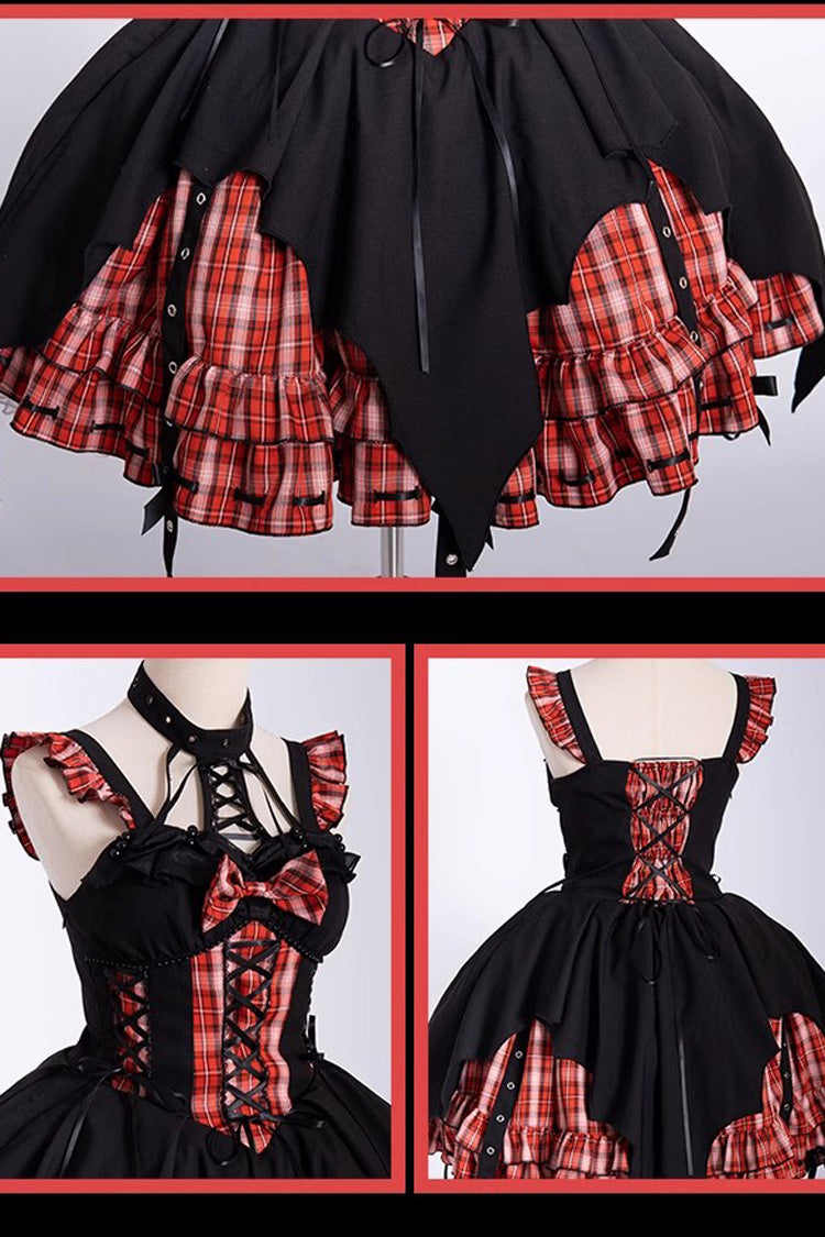 Subculture Grid-Print Dress with Radio Wave Pattern and Bow Stitching in 3 Colors