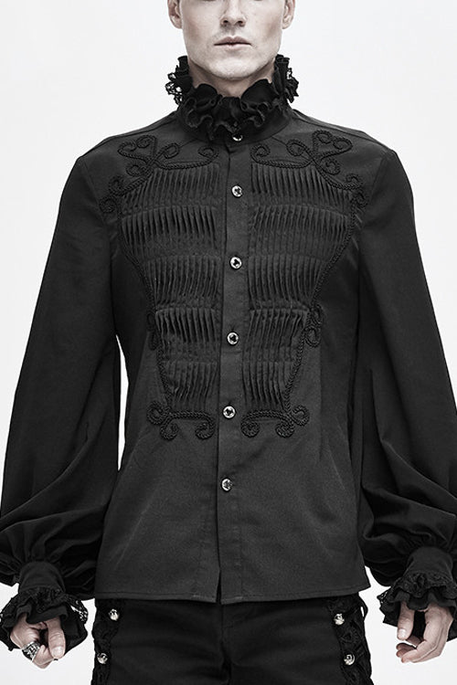 Men's Gothic Blouse with Hand-Embroidered Chiffon Detail
