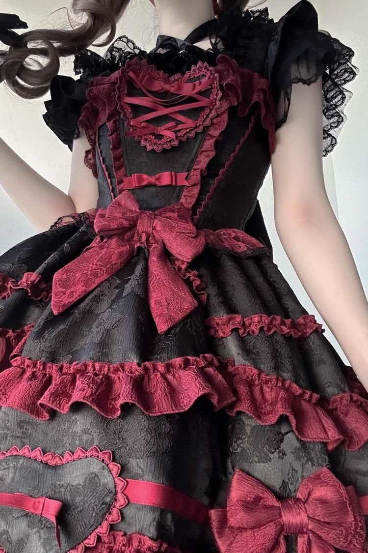 Triple-Layered Ruffle Bow Lace Gothic Jsk Dress