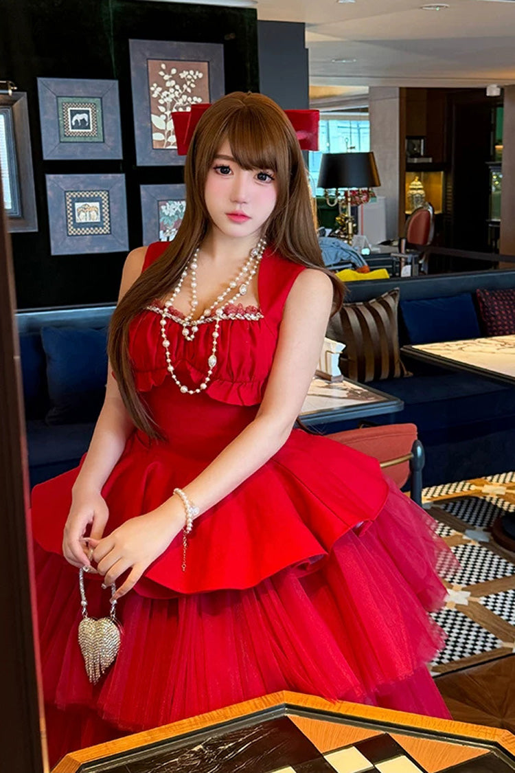 Square Collar Ballet Lolita Dress - Romantic Rose