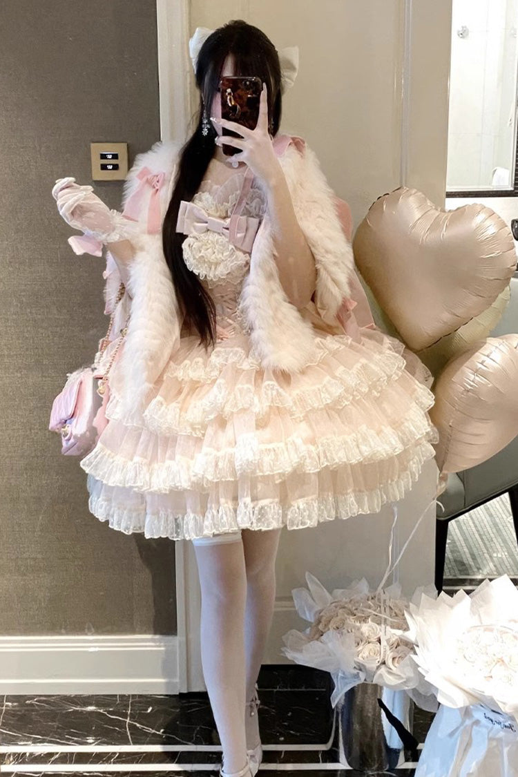 Pink Multi Layer Bow Lace Sweet Princess Jsk