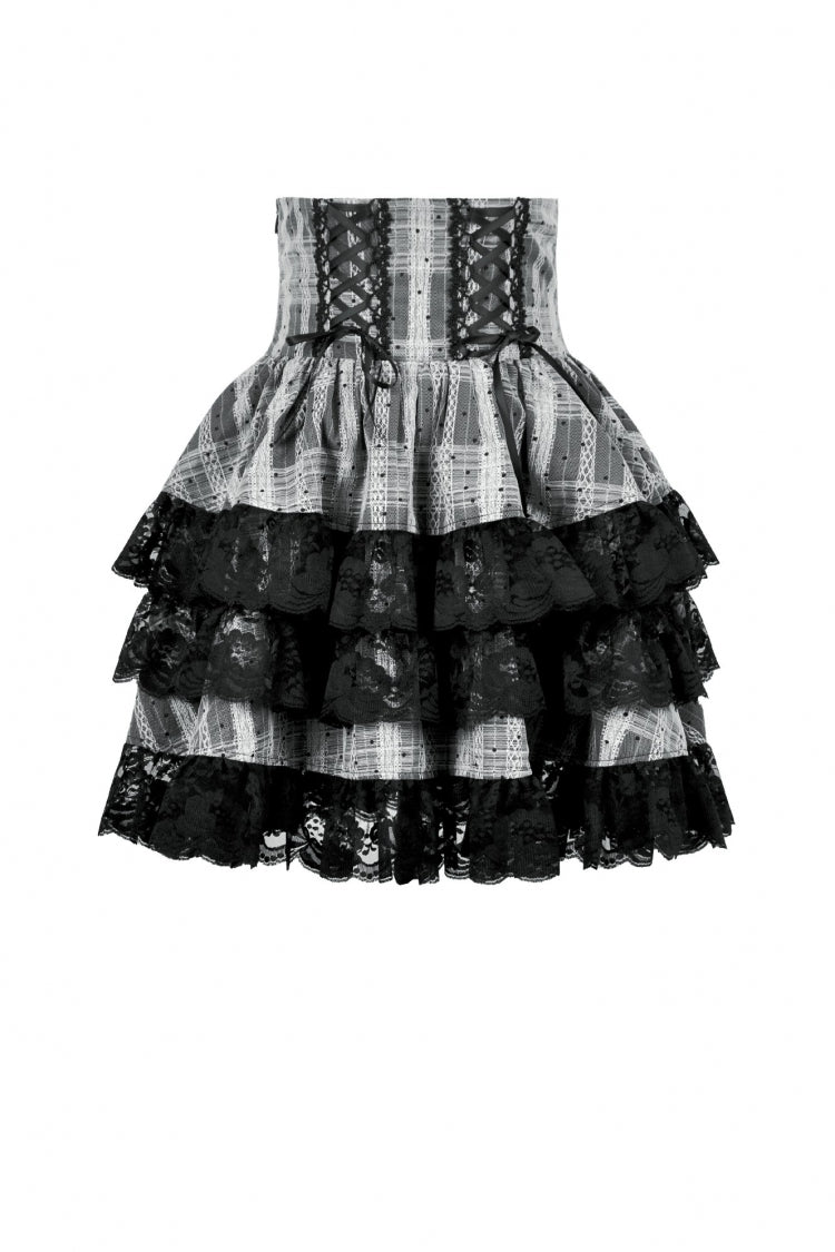 High Waist Lace-Up Ruffled Layered Hem Skirt - Lolita