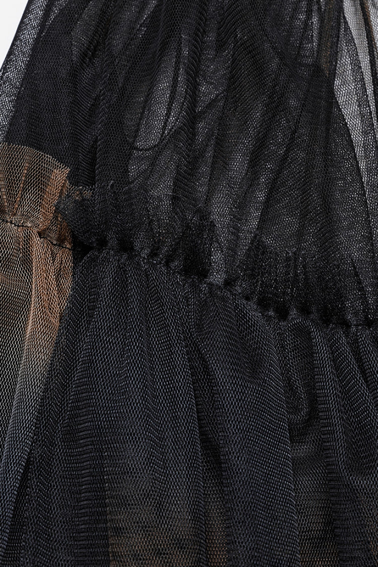Steampunk Mesh Buckle Long Overskirt with Ruffles - Three Colors