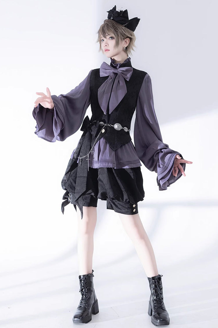 Violet Hunting Rabbits Bow-Trimmed Ouji Gothic Blouse