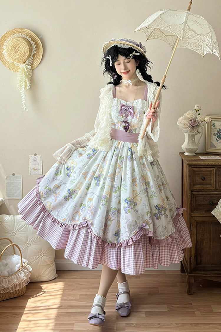 Blueberry Early Summer Sleeveless Print Ruffle Bow Sweet Lolita Jsk Dress