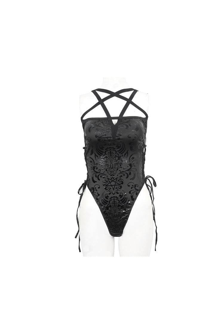 Mystic Print Cutout Strap One-Piece Gothic Swimsuit