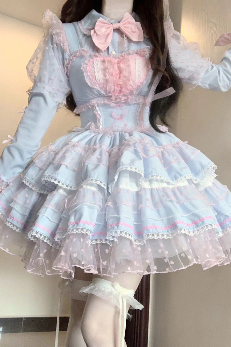 Blue Pink Pray Multi-Layered Ruffled Lace Sweet Princess Jsk Dress