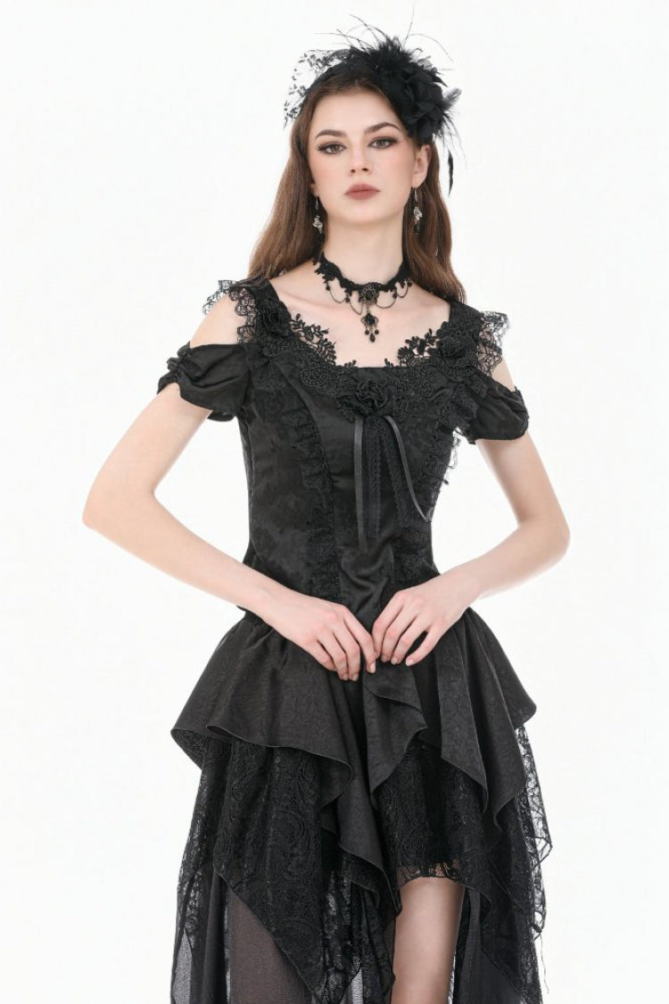 Jacquard Rose Sweetheart Neckline Lace Trim Cut-Out Gothic Corset Top for Women