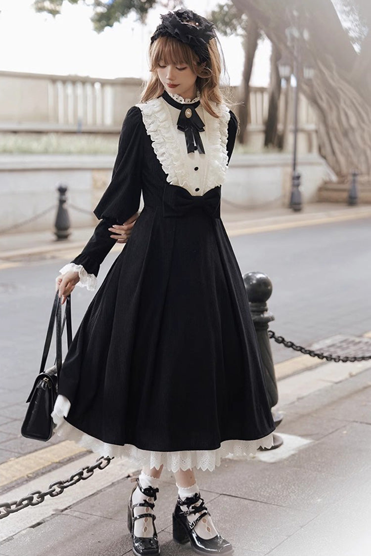 Black-White Silent Poetry Nun Bowknot Long Sleeve Gothic Lolita Dress