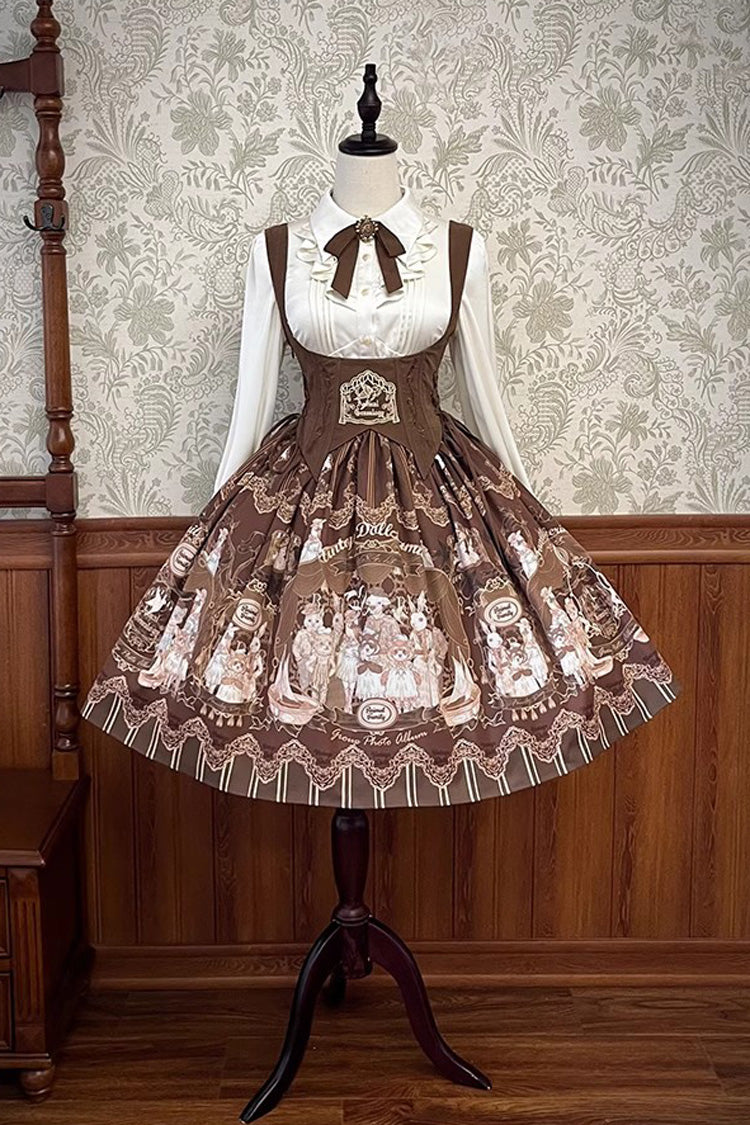 Dollhouse Print Short JSK Dress with Embroidery and Ruffles