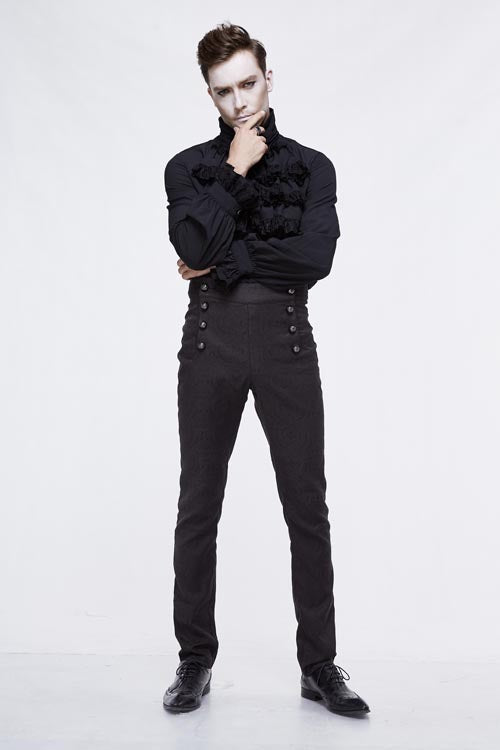 Gothic Wedding Jacquard Trousers with High Waist, Slim Fit