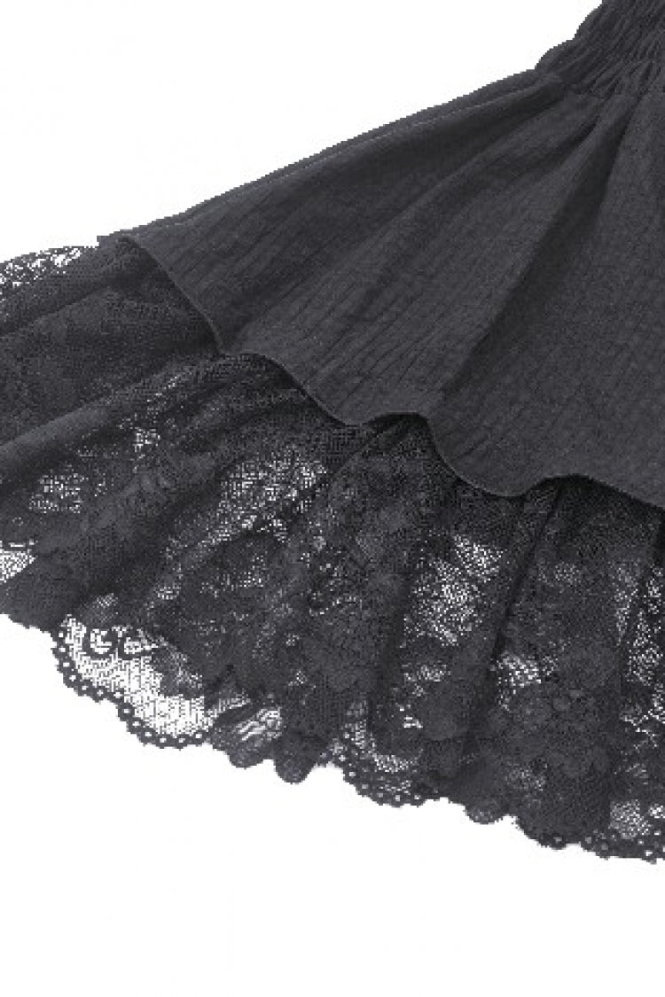 Gothic Victorian-Inspired Black Lace Ruffled High-Neck Puff-Sleeve Cutout Maxi Gown