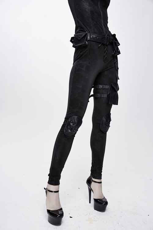 Punk Stretchy Fitted Women's Pants with Bags