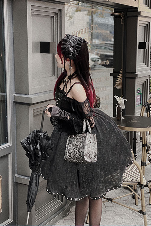 Elegant Gothic Lolita JSK Gown with Bowknot, Long Sleeves