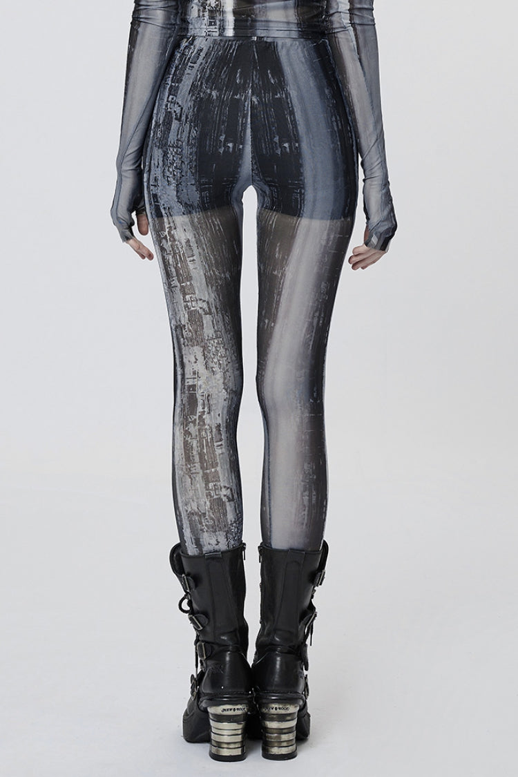 Form-Fitting Mesh Tie-Dye Steampunk Leggings for Women