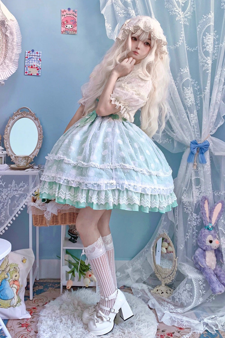 Printed Ruffled Bow Sweet Lolita Skirt