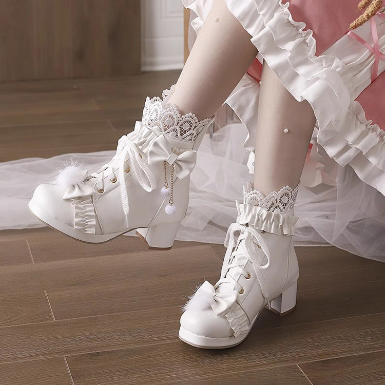 Ribbon-Stitched Lace Adorable Elegant Lolita Boots - 3 Tones