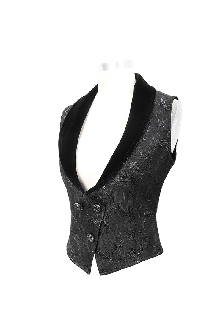 Matte Velvet Jacquard Gothic Waistcoat with Low Neck