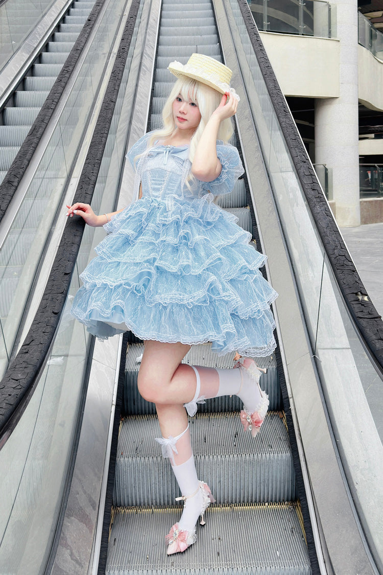Azure Plus-Size Sweet Hanayome Dress with Layered Ruffles