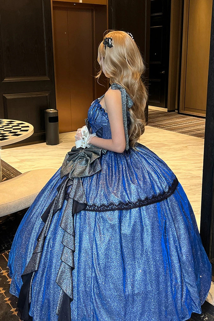 Sweet Lolita JSK Dress with Ruffled Bow and Asymmetric Cut - Blue