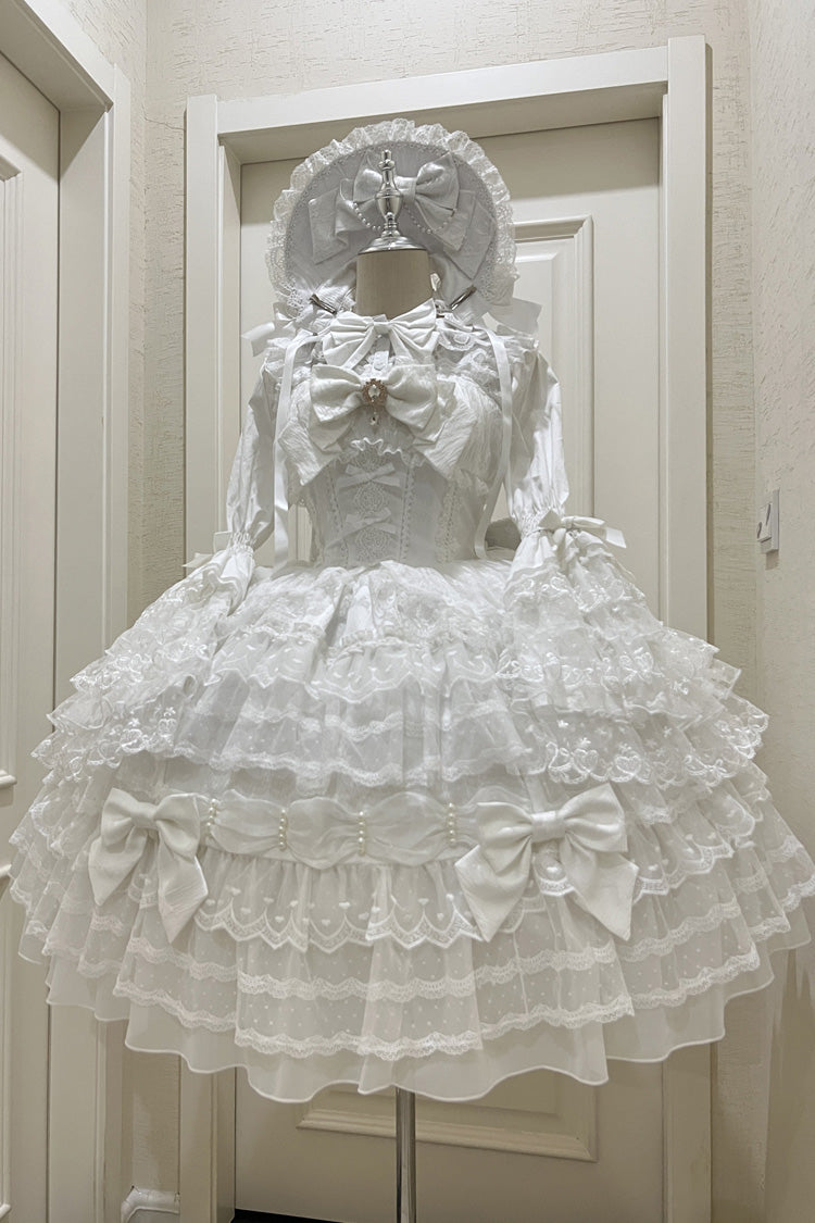 Ivory Sweet Doll Dress with Bowknots and Lace Details - Dream Prologue