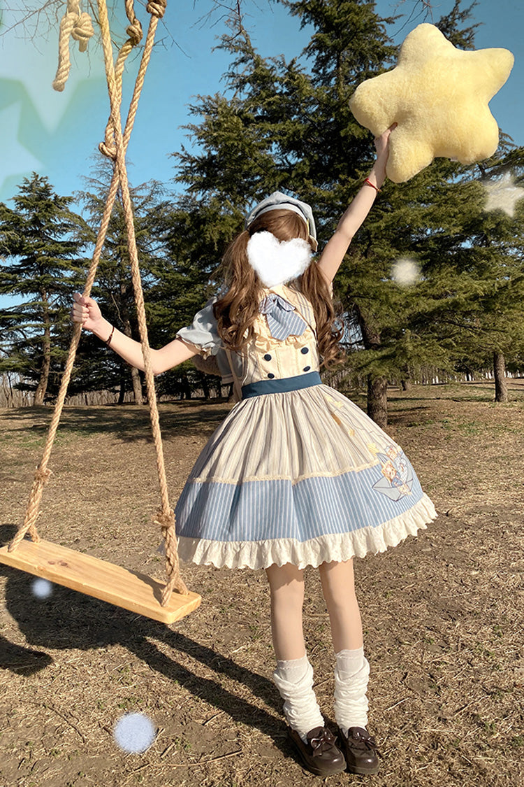Blue Ivory Star Printed Sleeveless Sweet Lolita Dress - Navy Style
