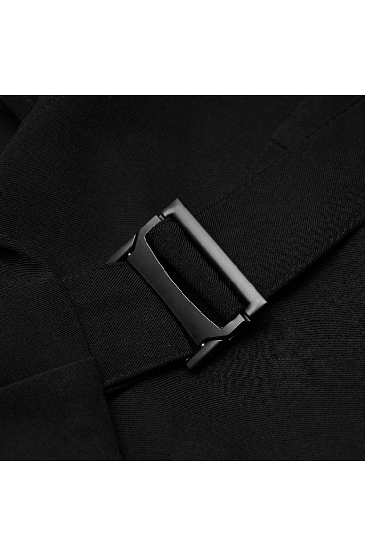 Lapel Metal Buckle Belt Collect Waist A-Shape Hem Punk Dress
