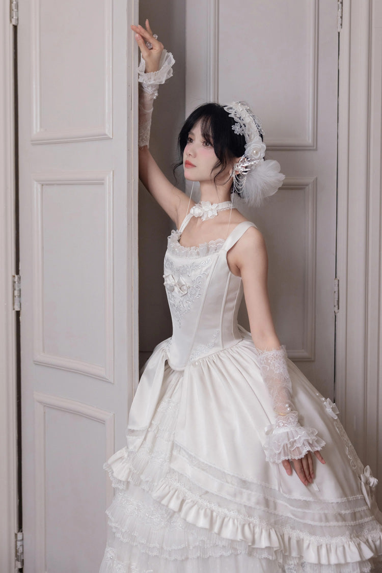 Ivory Rose Promise Multi-Tier Ruffle Front Bow Opulent Lolita JSK Set