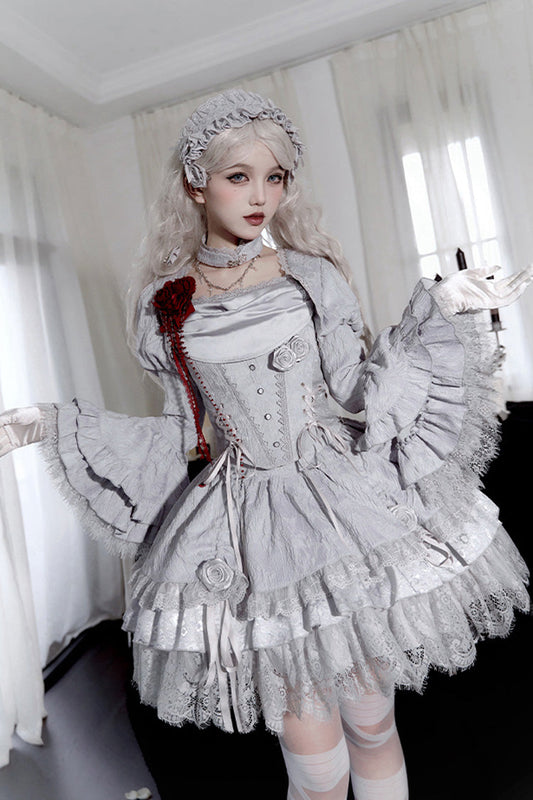 Silver Grey Multi-Layer Hollow Lace Witch Skirt - Twilight