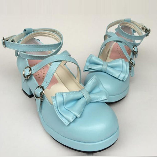 Azure Bow Circular Buckle Sweet Lolita Shoes