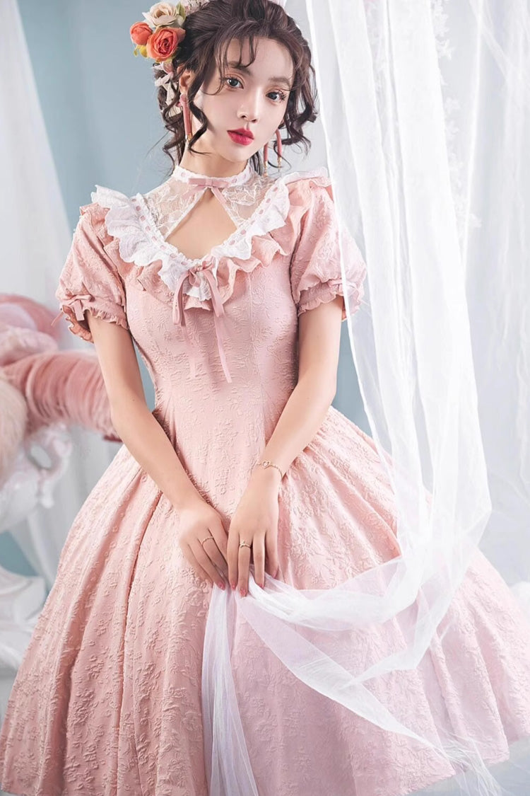Pink Short Sleeve Ruffle Bowknot Sweet Princess Dress