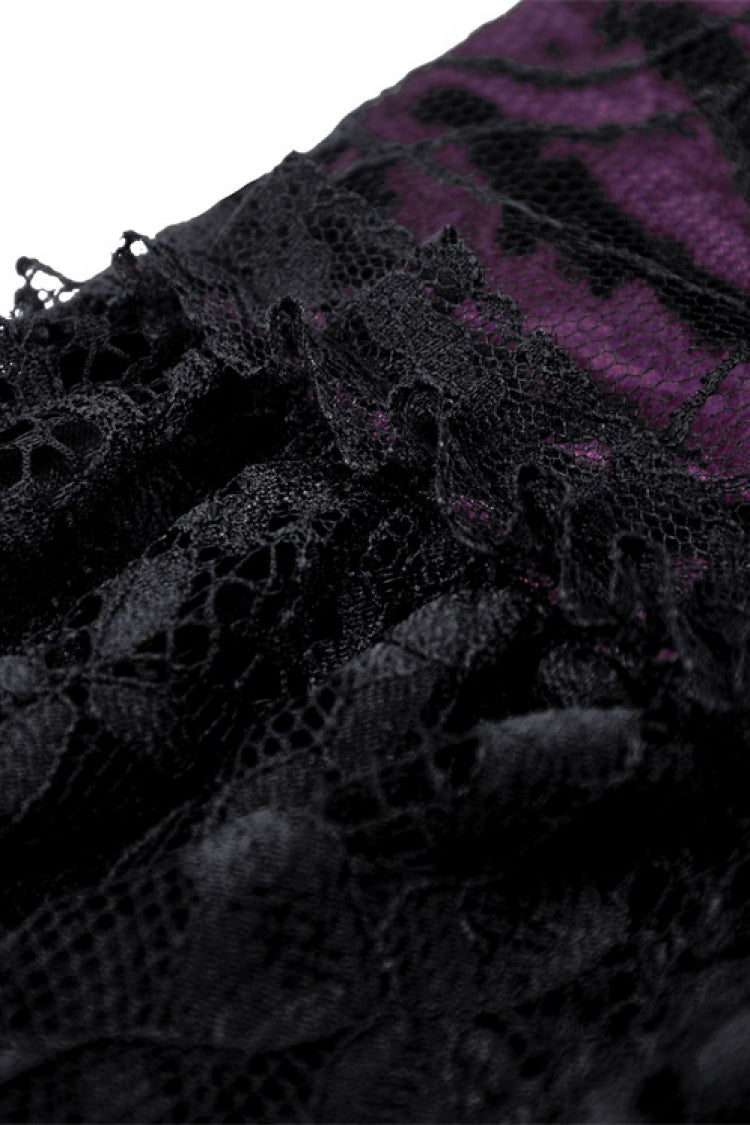 Black/Purple Multi-Layer Lace Lace-Up Gothic Dress