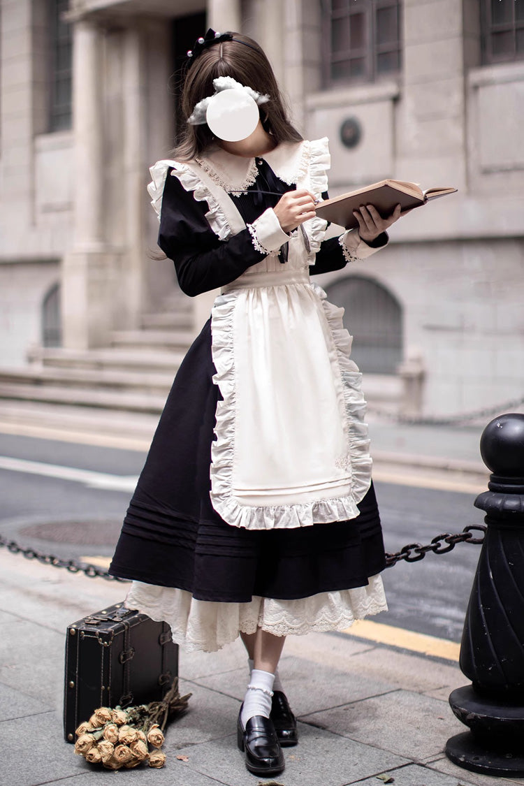 Black Doll Collar Long Sleeve Bow Classic Vintage Dress - Angelina