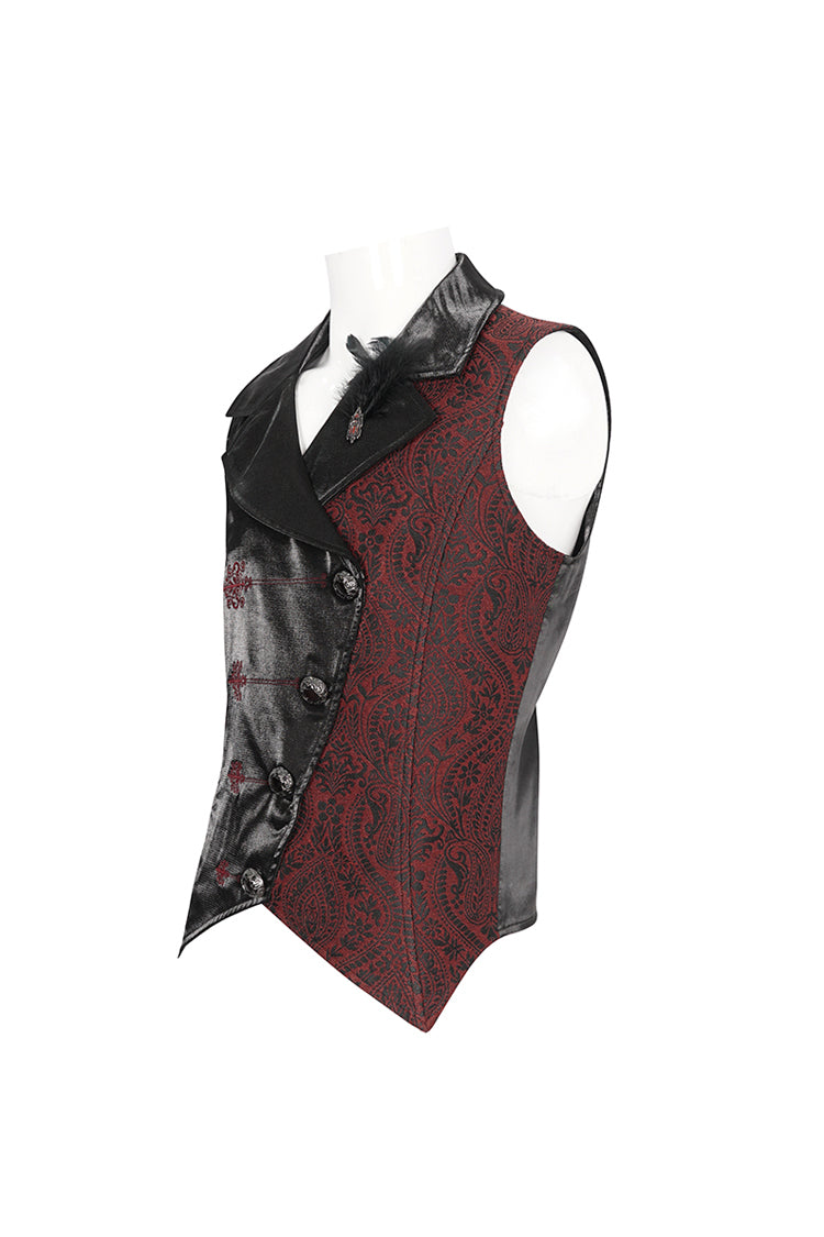 Noir & Red Feathered Embossed Victorian Waistcoat