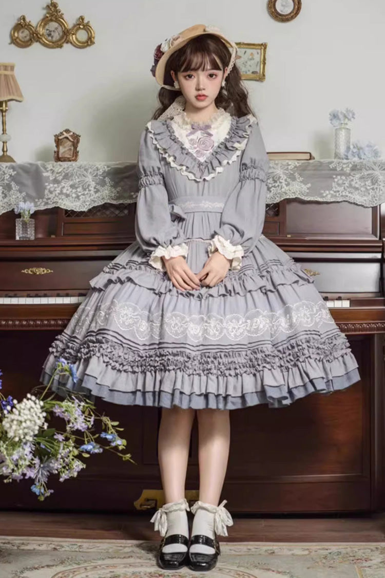 Grape Ruffled Bow-Embroidered Plus-Size Elegant Lolita Gown