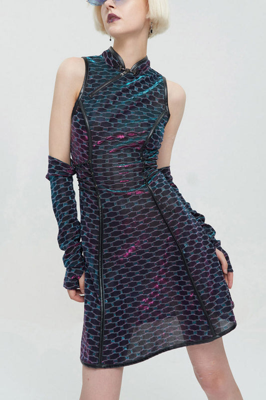 Chinese Style Cheongsam Collar Sleeveless Short Dress